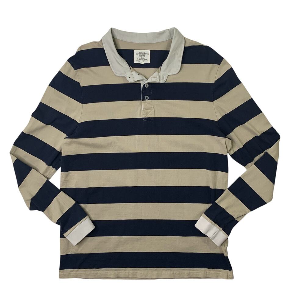 Kent & Curwen Polo Shirt Mens L Large Slim Cotton Rugby Striped David Beckham